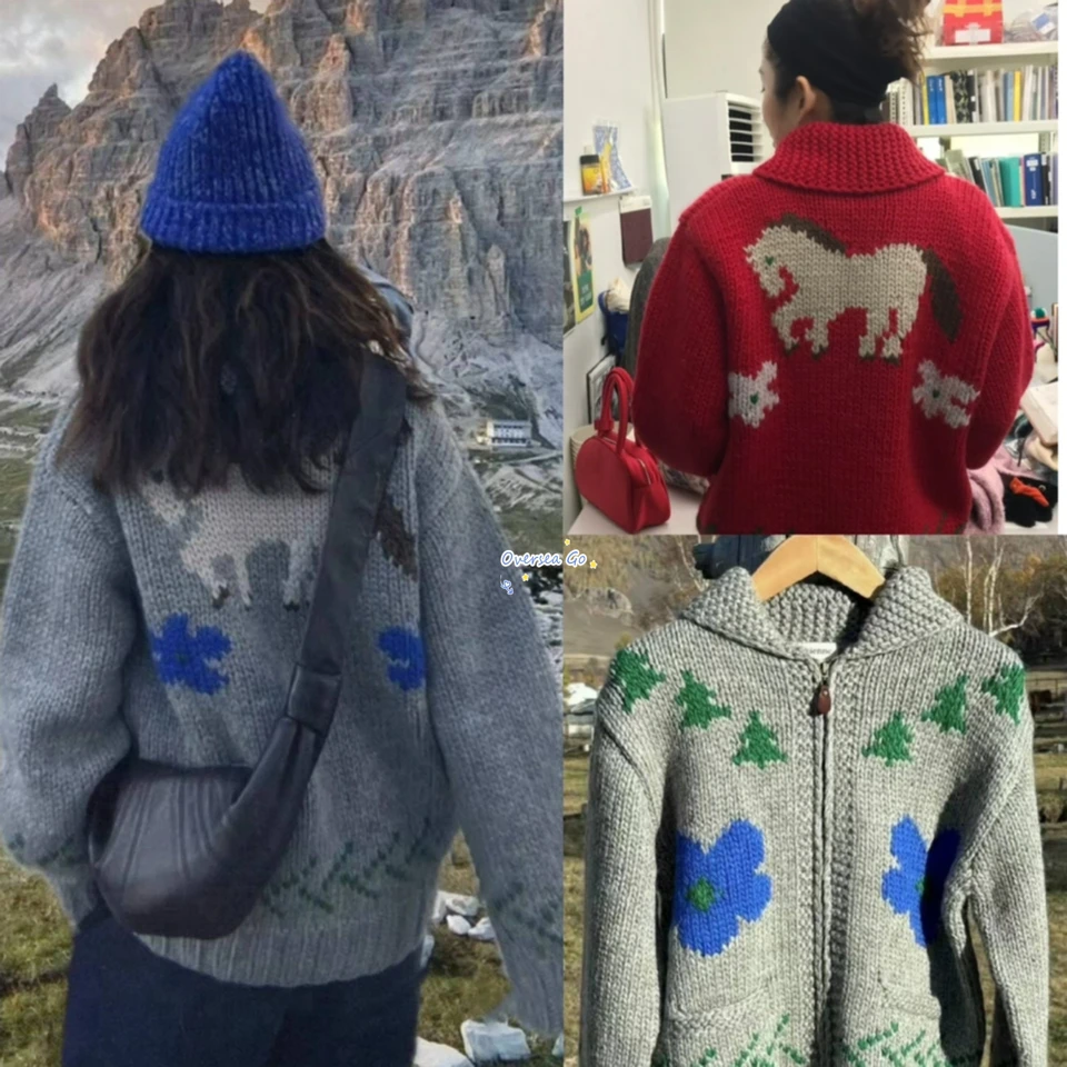 

Женский вязаный кардиган-свитер Sienne Зима 2024 на молнии, винтажный, с вышивкой, теплый, осенне-зимний, модный