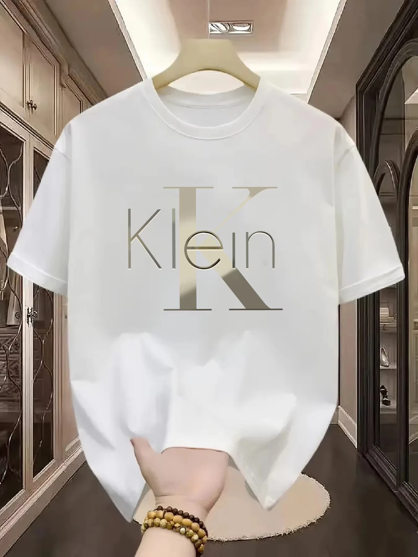 2026 New Family Matching Unisex Oversized T-Shirt Metallic Large K Letter Spliced Text Chest Print Black Streetwear Tops