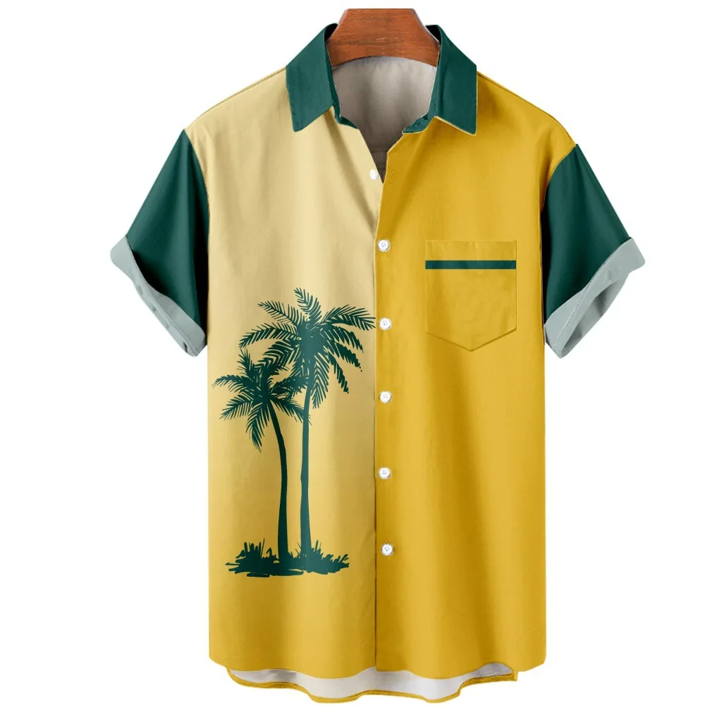 

Dress Shirts Gradient Palm Tree Printed Hawaiian Button Short Sleeve Summer Fashion Hipster Shirt Streetwear Casual Men Clothing