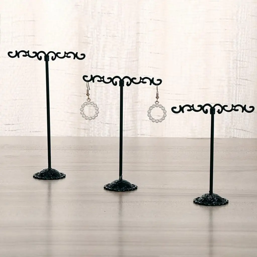 Adjustable Iron Jewelry Display with Three Tiered Holders for Earring Necklace Display and Storage