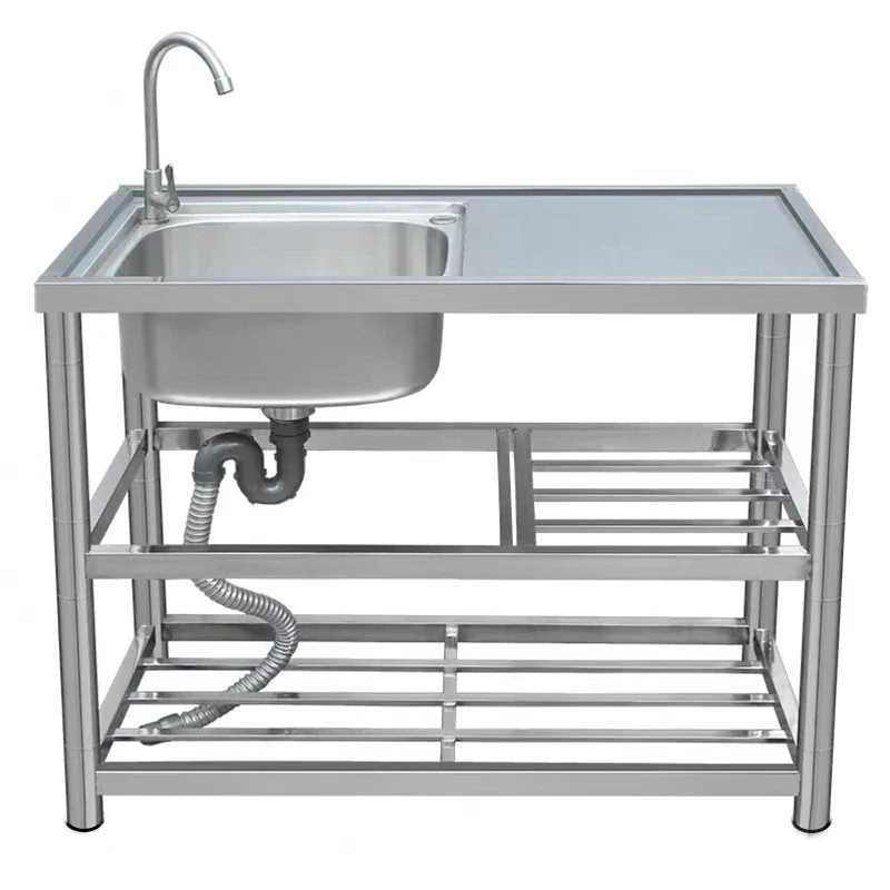 

Thickened kitchen stainless steel sink with bracket Simple washbasin Household sink countertop integrated cabinet sink.