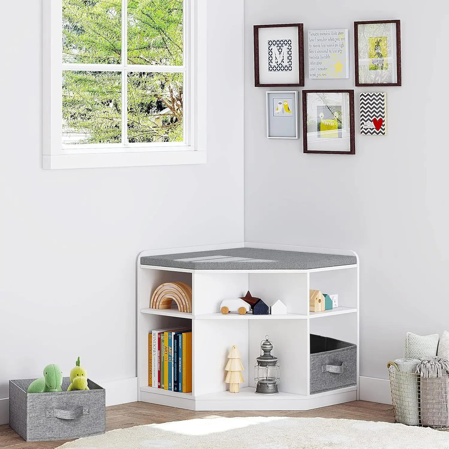 Children's corner reading with storage space, cabinet 6 cubicles for living room, bedroom, ideal gift children