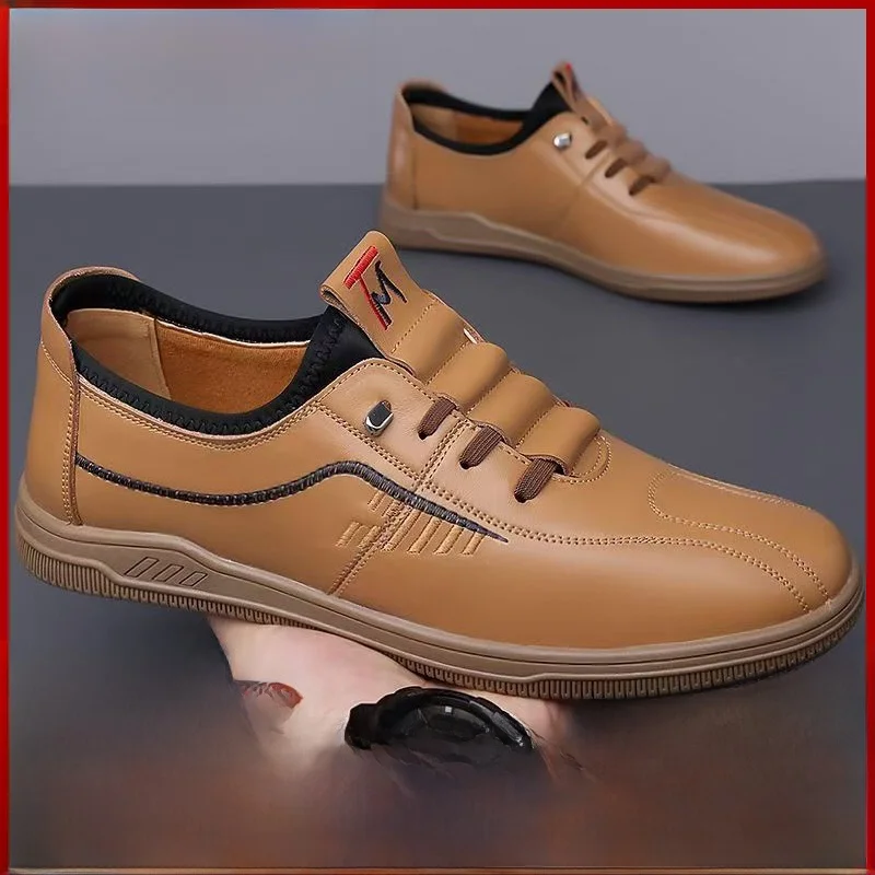 Zapatos Casuales Transpirables para Hombre, Modernos, para Todas las Temporadas, Antideslizantes, con Suela Suave de Cuero, para Personas de Mediana Edad y Mayores