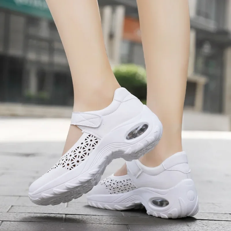 Hot Selling Summer New Style Women's Outdoor Sneakers Comfortable Breathable Hollow Casual Shoes Sports Mesh Womans White Shoes