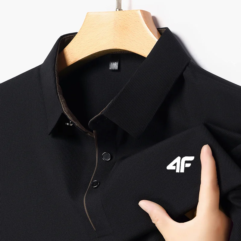 

New men's business casual short sleeved shirt offset printing badge solid color polo shirt fashionable comfortable versatile top