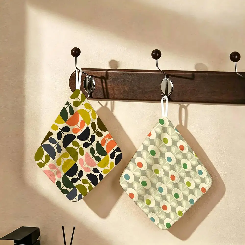 Art O-Orla Kiely Flower Hanging Polyester Cotton Towel, Reusable Hand Wiping Cloth, Wear Resistant for Home Kitchen Sink