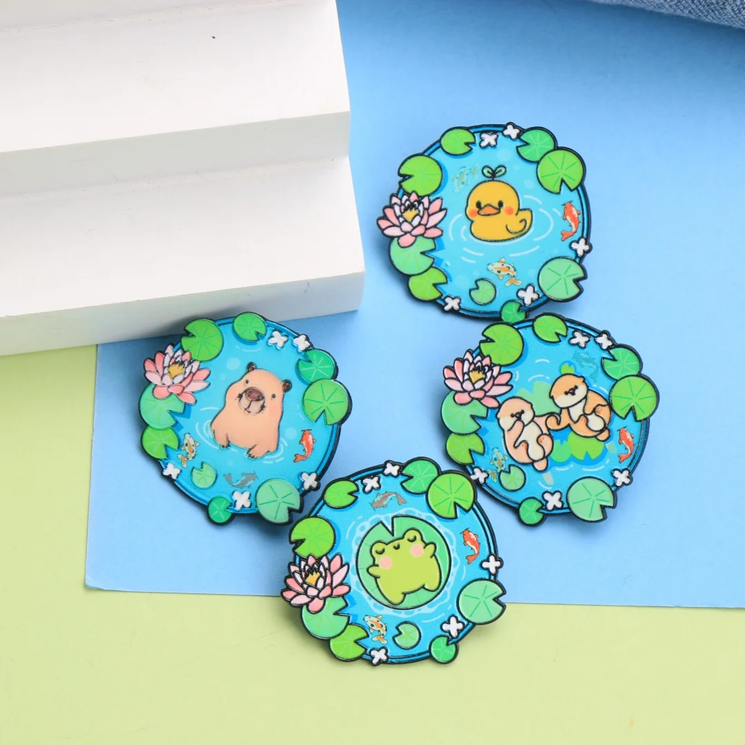 

Cartoon Pond Animal Enamel Lapel Pins, Cute Duck Frog Capybara Otter Brooch Badges for Backpack Clothing DIY Decor Accessories