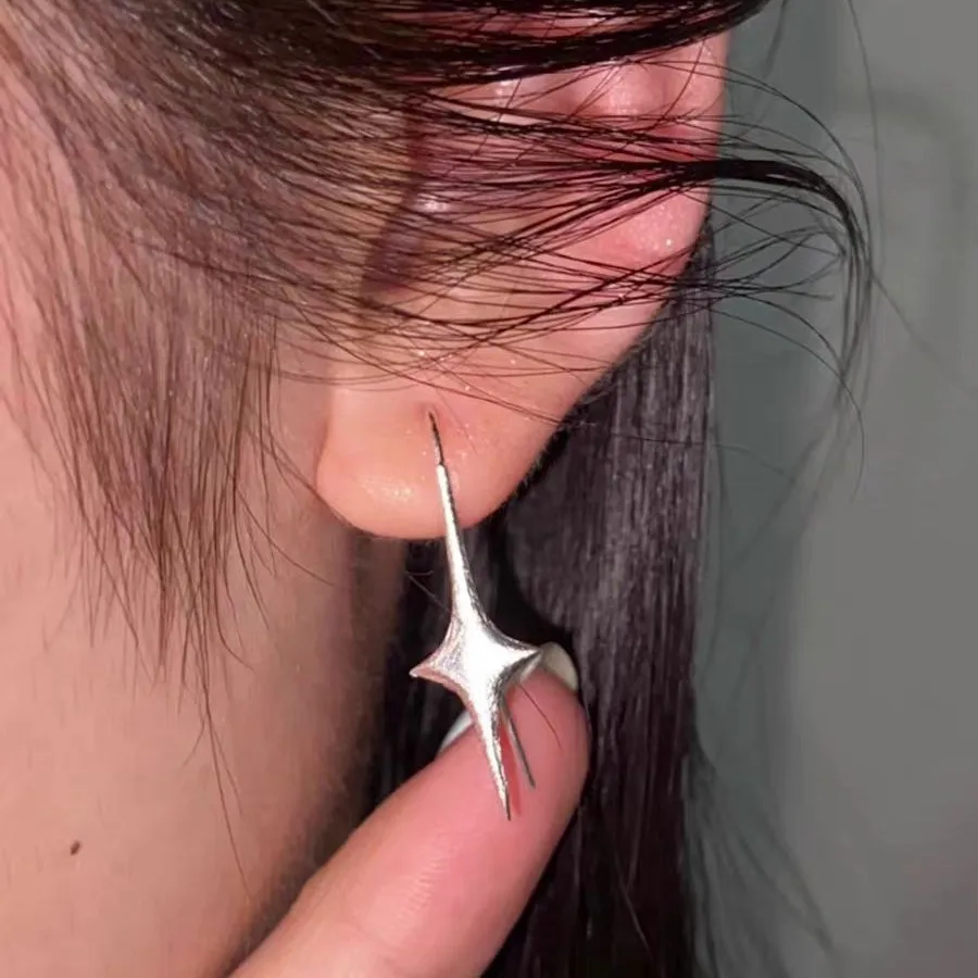 

Fashion Silver Color U-Shaped Four Pointed Star Earrings Female Simple Personality Metal Cross Star Earrings Charm Jewerly Gift