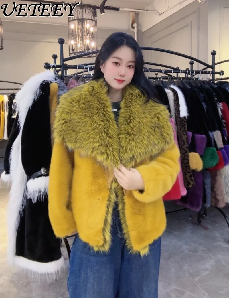 Nowa zimowa moda, krótka kurtka z imitacji futra, europejski futrzany kołnierz z imitacji norek, ciepła, stylowa, wyszczuplająca, ekskluzywna, popularna kurtka damska.