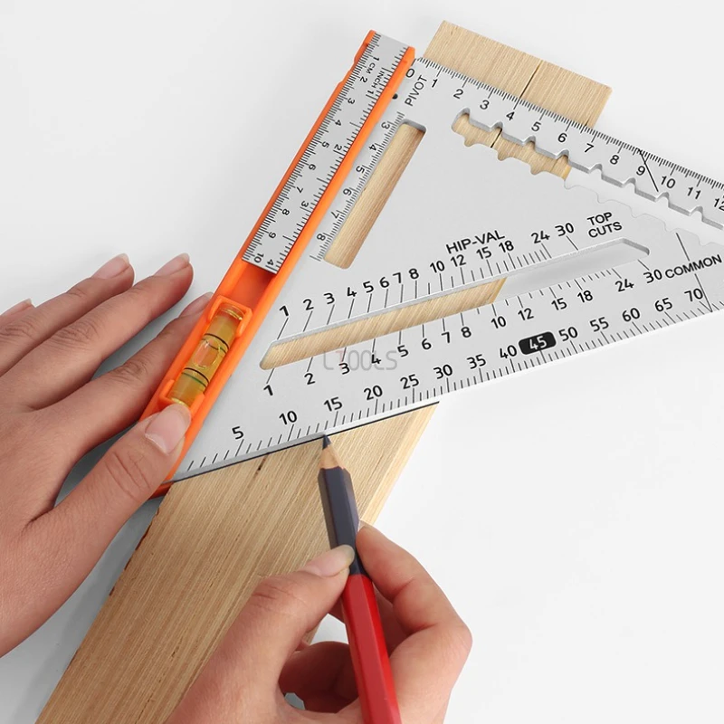 Woodworking Multifunctional Aluminum Alloy Triangle Ruler 90 °/45 ° Angle Measurement for Decoration Engineering Calibration