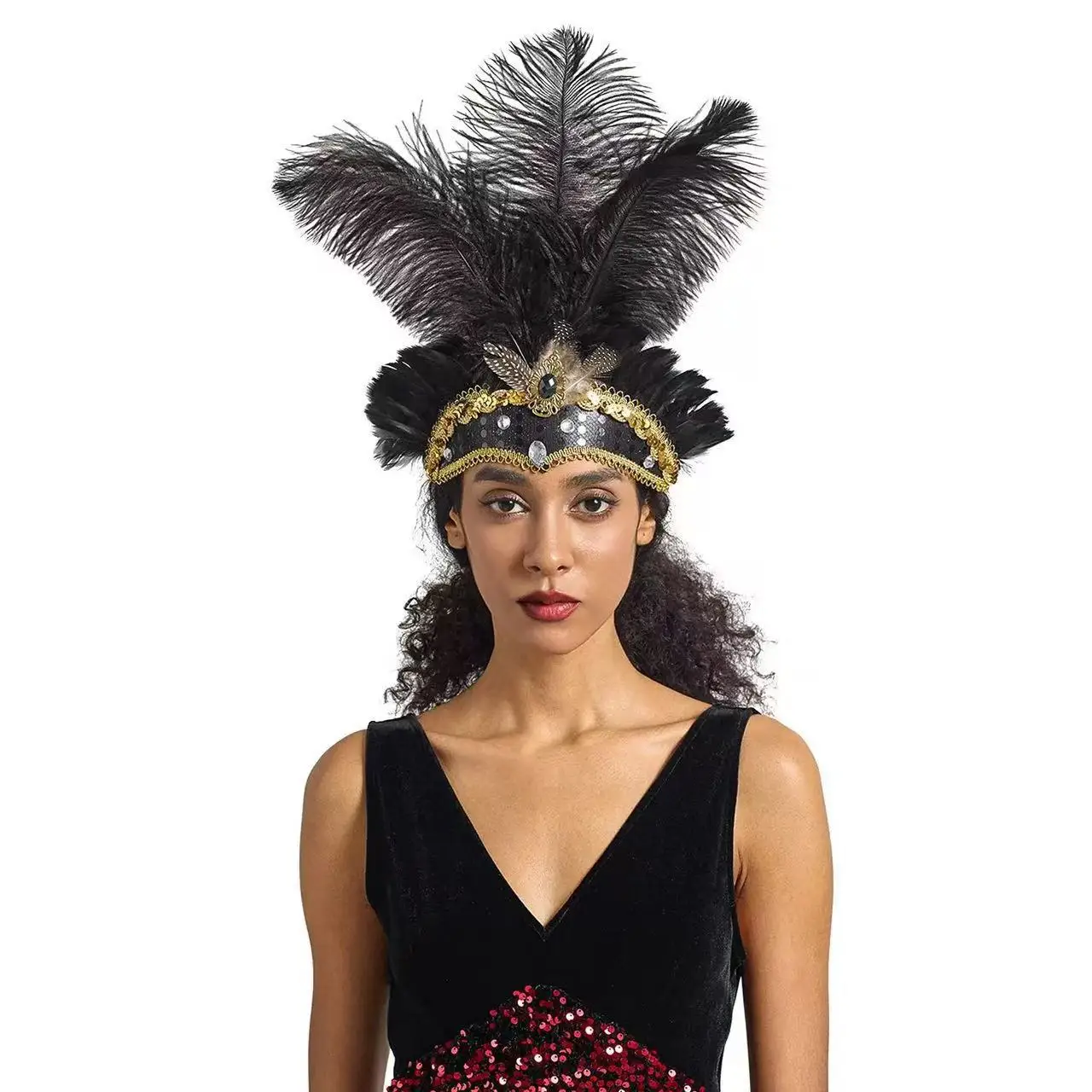 Indian Ostrich Feather Headdress Makeup Performance Costume Accessories Ball Carnival Belly Ball Feather Headdress Prop