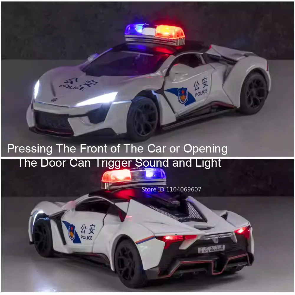 1:32 Lykan Hypersport Model Toy Cars Alloy Diecast Police Car Sound Light Pull Back Drzwi Otwarte Pojazdy Sportowe Prezenty dla Chłopców