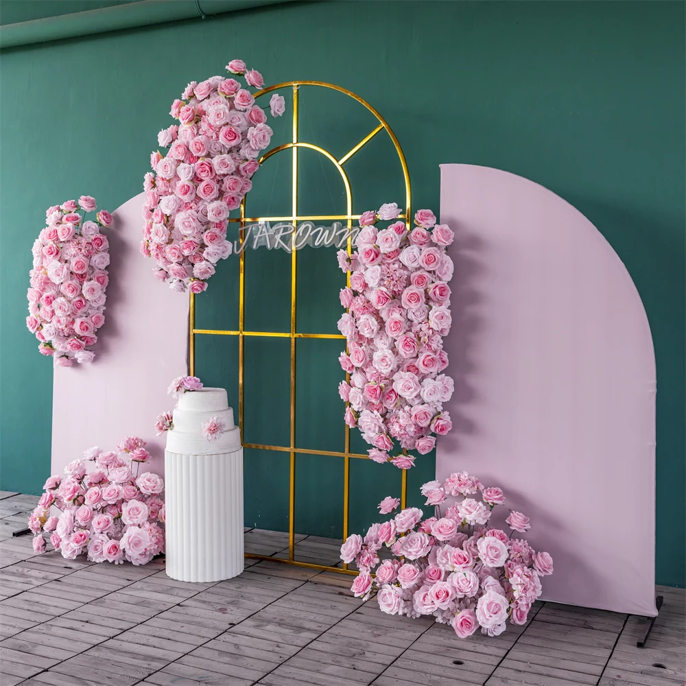 Pink Series Floral Arrangement Customized Artificial Rose Hydrange Flower Runner for Wedding Background Decor Floor Flowers