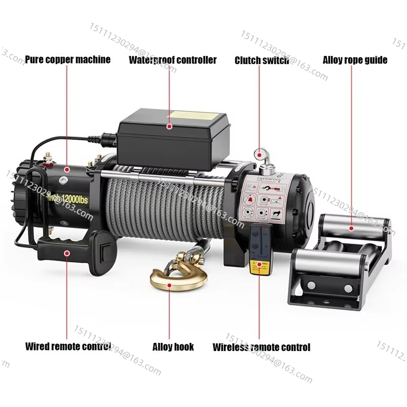 Electric winch 12v12000 lbs vehicle-mounted small crane self-rescue electric hoist winch release device