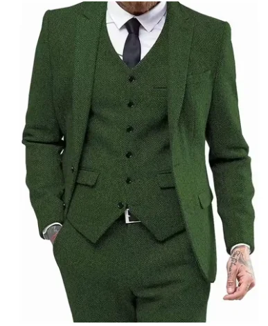 بدلة رجالية 3 قطع متعرجة بزر واحد لمأدبة الزفاف مجموعة الأعمال غير الرسمية سترة مع السراويل #2