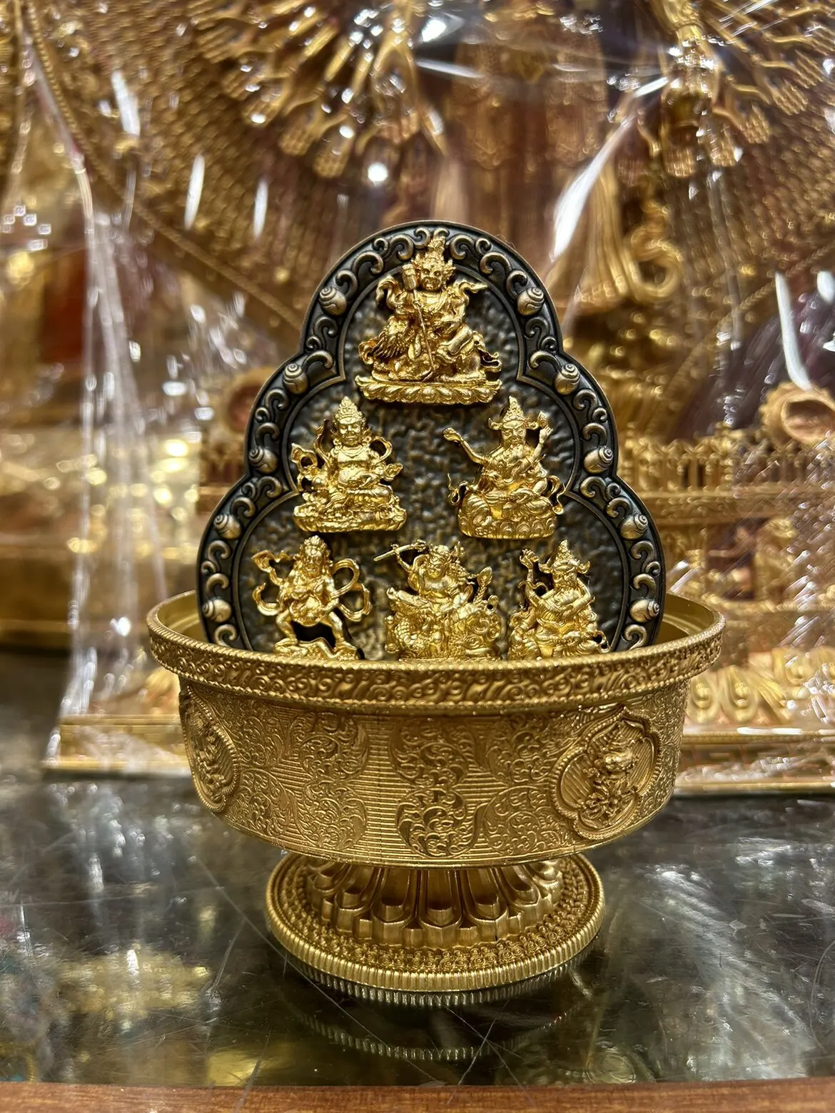 Brass gold-plated 13cm caliber six-way God of Wealth Wu surnamed God of Wealth water and land supply
