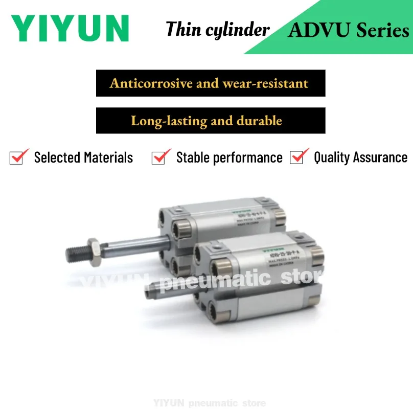 

ADVU12 16 20 25 32 ADVU40-5-A-P-A -10-15-20-25-30-35-40-45-50-55-60-70-75-80-90-100-A-P-A YIYUN Thin type cylinder ADVU