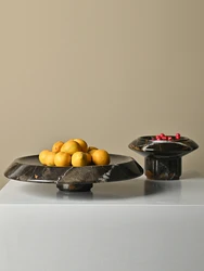 Natuurlijk Marmer Dienblad Voor Salontafel En Woonkamer Luxe Fruitschaal Met Voetstuk Voor Aanrecht