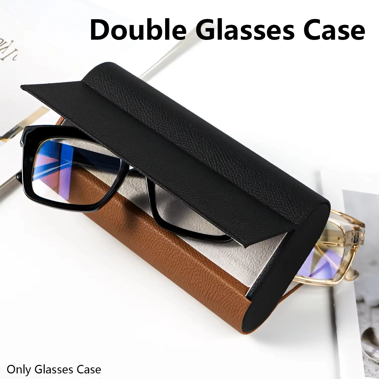 Double Layer Double Eyeglasses Case PU Leather Portable Dual- Glasses Case Waterproof 2 Slots Sunglasses Box For Women Men