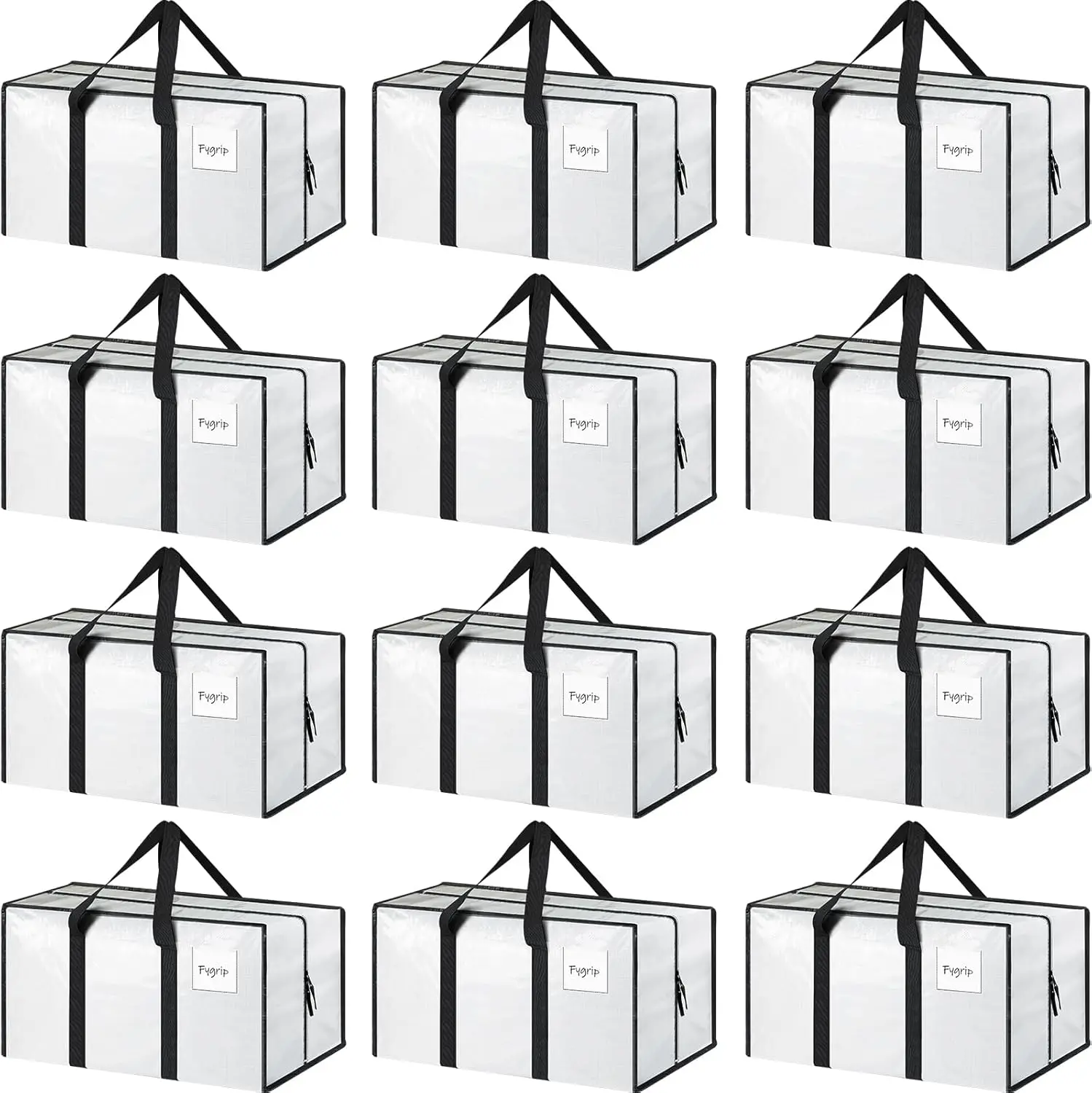 

12-Pack Heavy Duty Moving Bags with Zipper & Handles, Durable Storage for Clothes and College Supplies, White