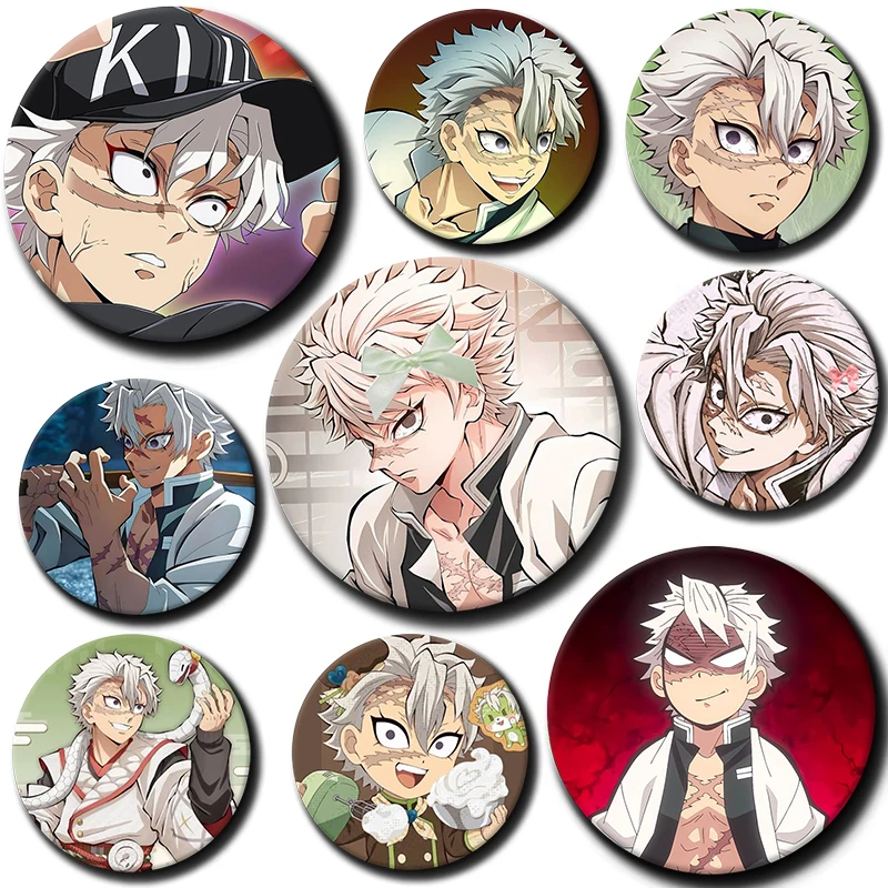 

58mm Cartoon Character Shinazugawa Sanemi Soft Button Pin Demon Anime Brooch Creative Badge for Backpack Clothes Decoration Gift