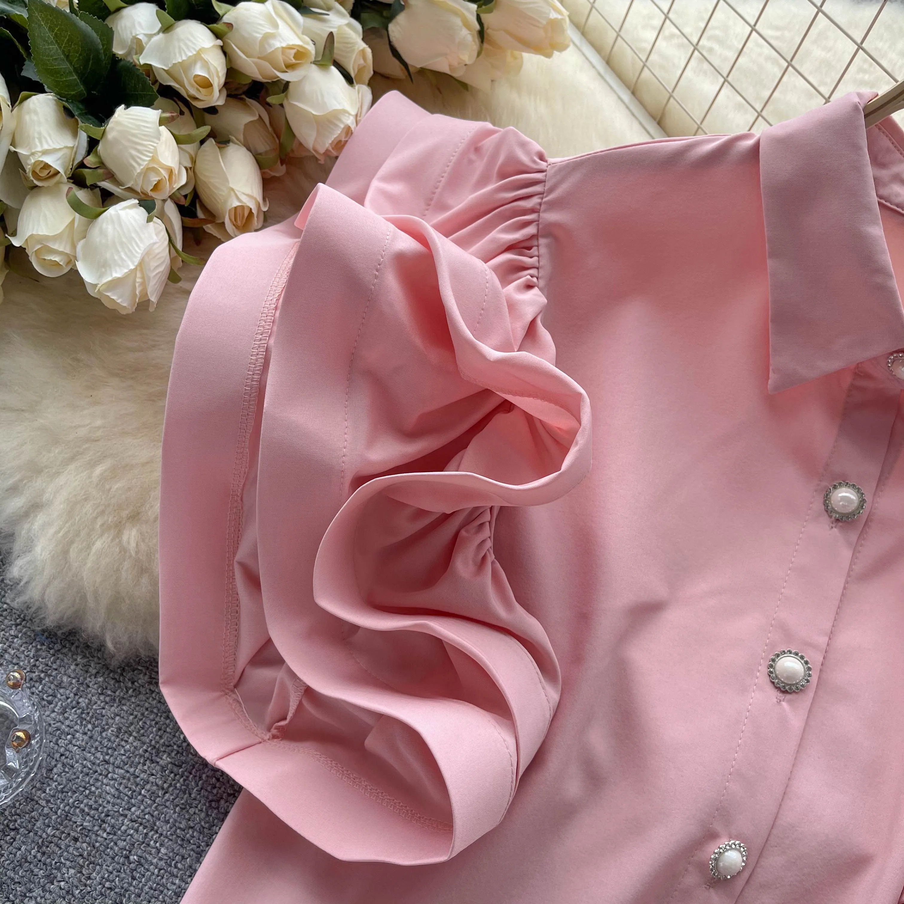 Elegant Sleeveless Butterfly Sleeve Blouse Chic Vintage Fashion Crop Top Women Spring/Summer Shirts Clothing