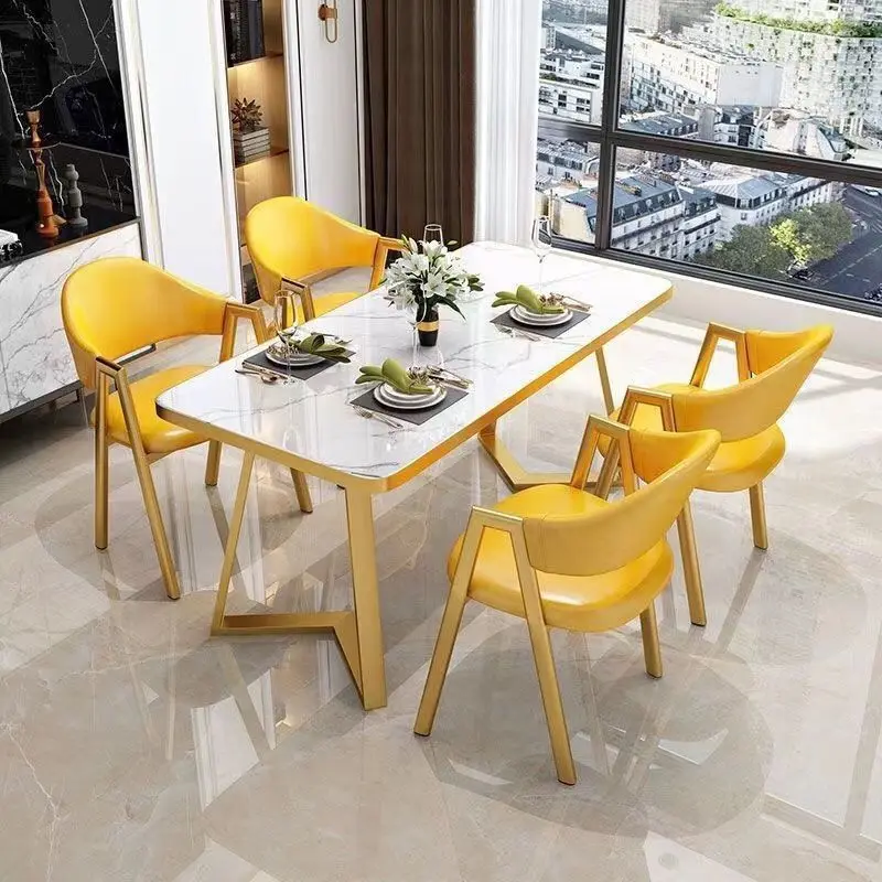 Cheap And Favorable Dining Table Set 4 Chairs Leather Visitor Hotel Chair With Metal Leg Home Dining Table