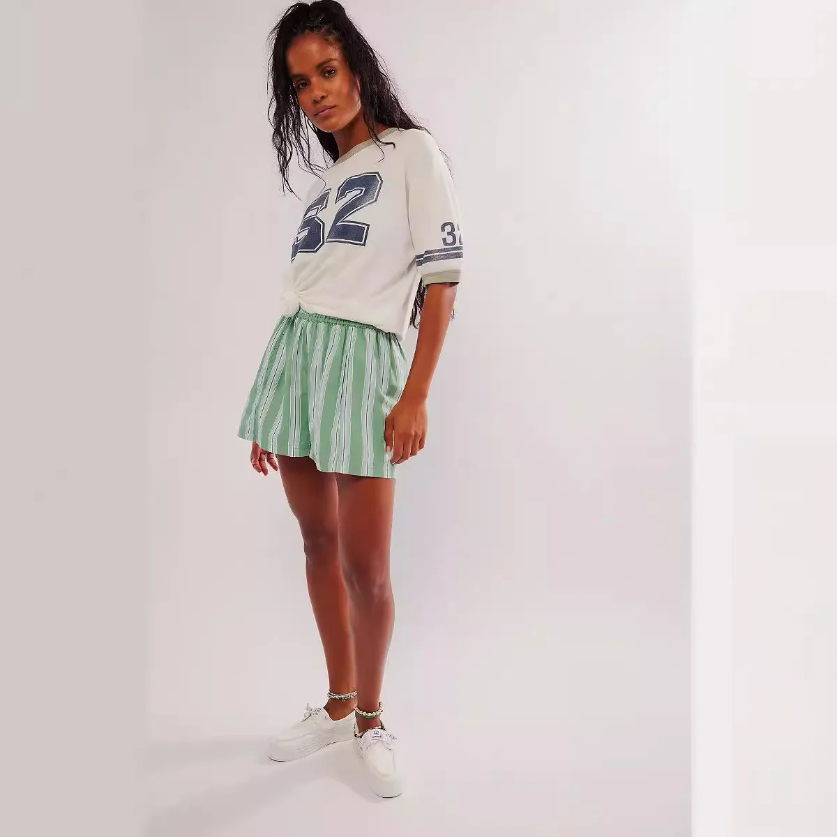 Women Athletic Shorts Women's Striped Shorts Drawstring High Waisted Casual Summer Shorts Womens Going Out Pants Y2k