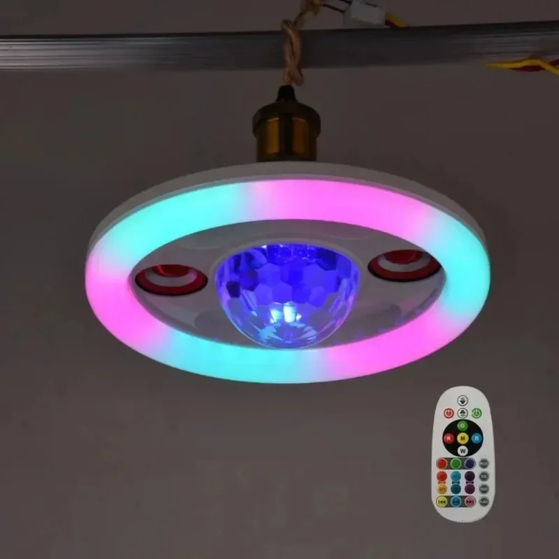 Bombillas LED BT con bola de discoteca de doble altavoz, lámpara inalámbrica de música que cambia de Color RGB de 36W con Control remoto para el hogar