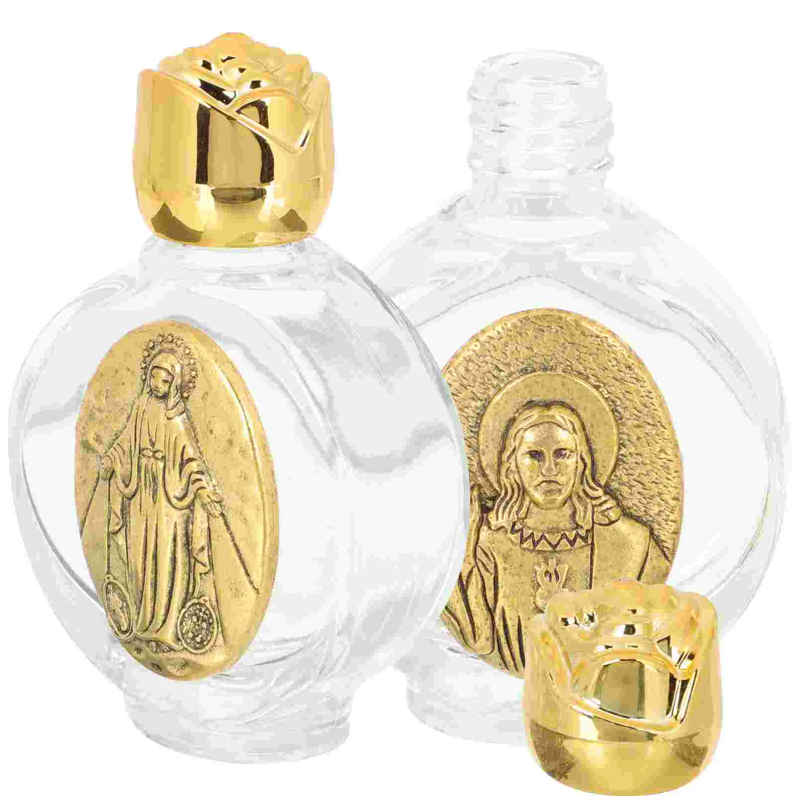 

2 Pcs Holy Water Bottle Silver Glass Vials Portable Leak Proof Communion Small Bottles for Home Decor Baptism Wedding
