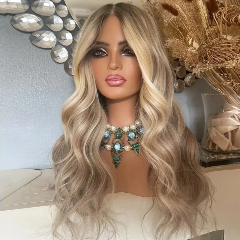 

Натуральный парик Блондинка Ombre Blonde Синтетический HD Парик фронта шнурка Верхние парики из мягкого волокна Парик высокого качества Крутой парик Средняя часть парика