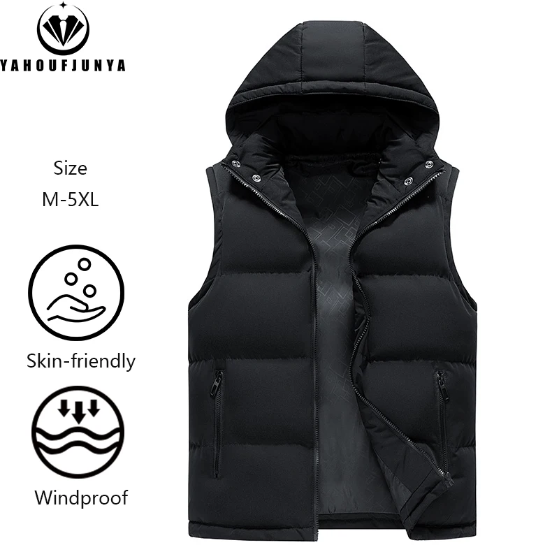 New Men Spring Sleeveless Outdoors Casual Detachable Hooded Vest Men Solid Color Windproof High-Quality Design Fashion Vest Male