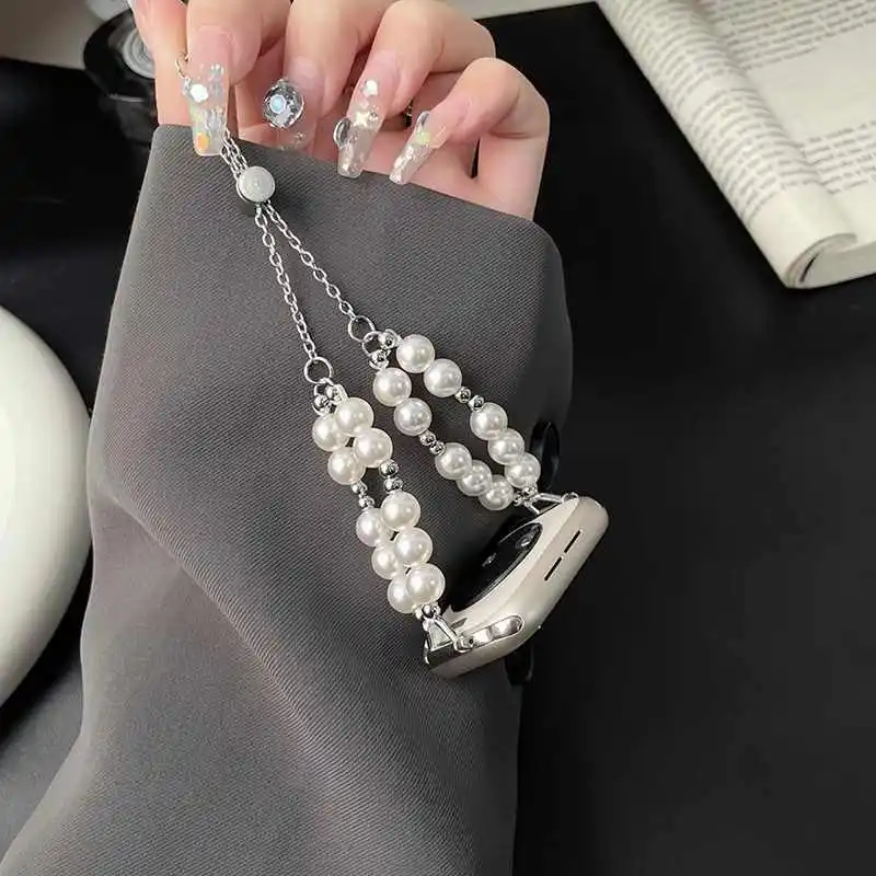 Luxury Pearl Flower Strap For Apple Watch Band 45mm 41mm 44mm 40mm 42mm Watchband Jewelry Bracelet For iWatch Series 9 8 7 6 5 4