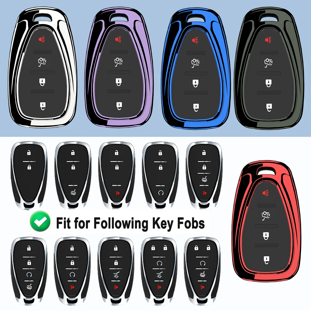 For Chevy Key Fob Cover Malibu Equinox Traverse Camaro Cruze LT Trailblazer Blazer Volt Smart Key Pack TPU Car Keychain