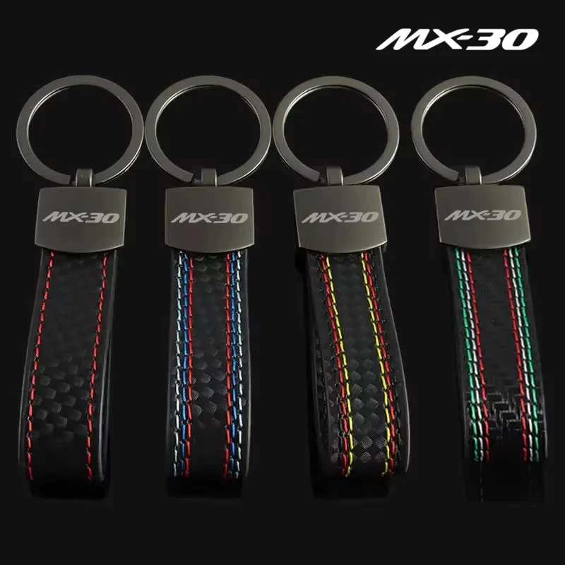 Car Key Chain Holder Carbon Fiber Auto Styling Keyring Ornament Keychain for MX30 CX3 CX9 CX60 AXELA BT50 RX7