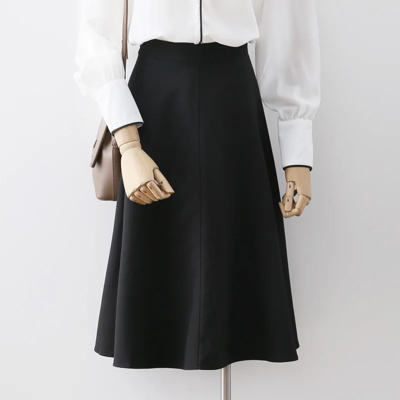 A-Line Knee-Length Skirts for Women, Monochrome, Elegant Office Lady Clothing, Top Quality, New Design, 2022 Summer