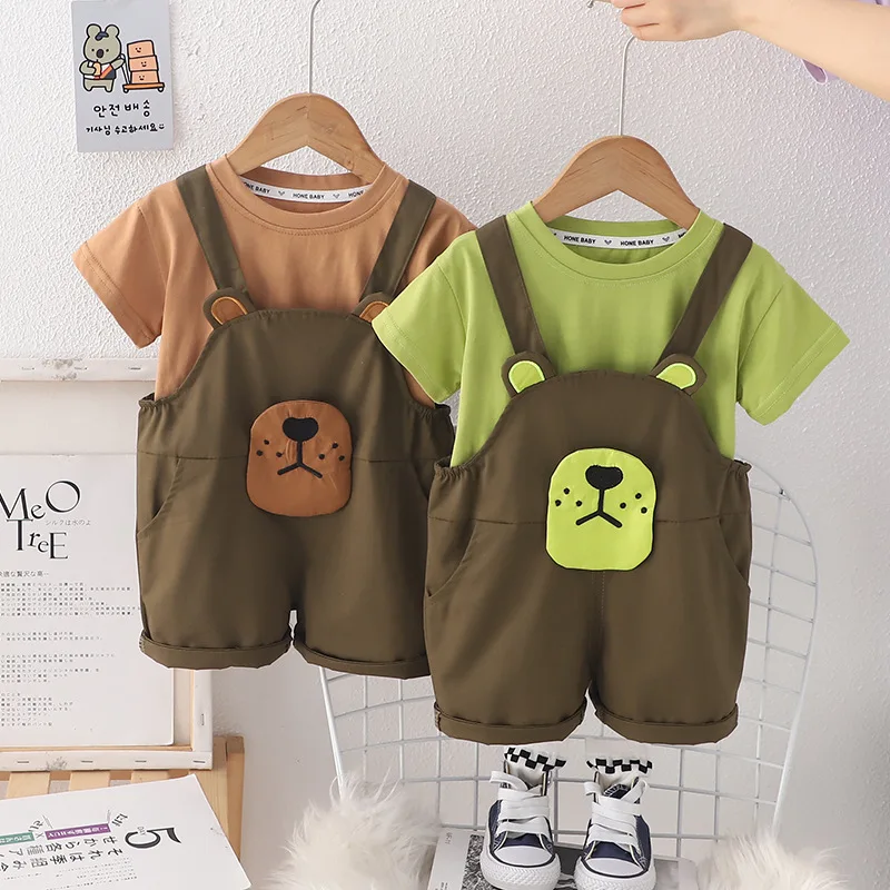 

Boys Clothes Sets Summer 2024 Children Cotton T-shirts Overall Shorts 2pcs Cute Suit For Baby Jumpsuit Tracksuits Kids Outfits