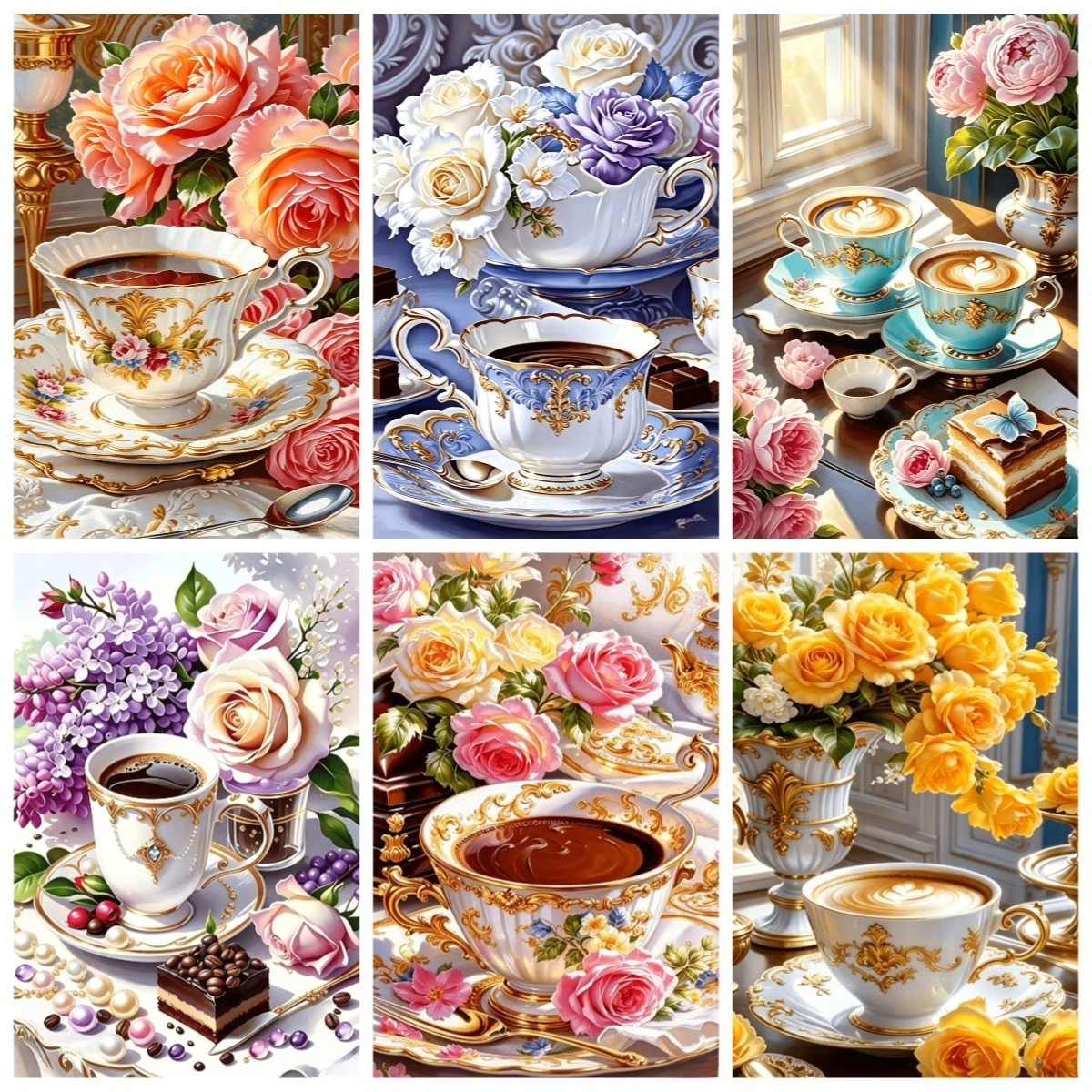 Malen-nach-Zahlen-Set für Erwachsene, Kinder, Anfänger bis Fortgeschrittene, Nummern-Ölgemälde, Heimdekoration, DIY-Kunst, Blumen, Kaffee