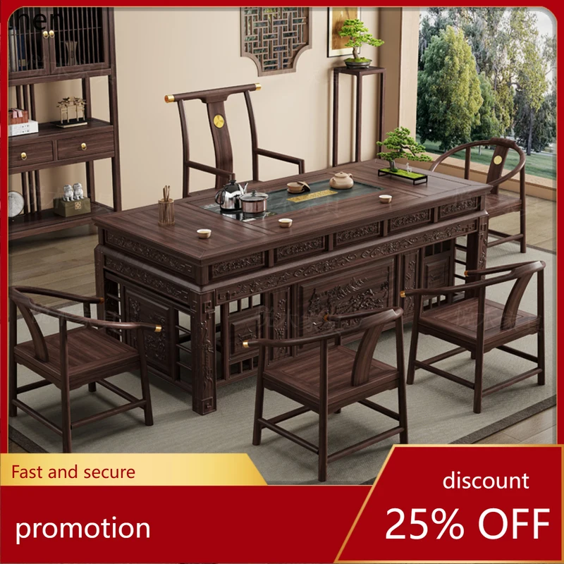 

ZML new Chinese tea table and chair combination office solid wood tea table household living room coffee table