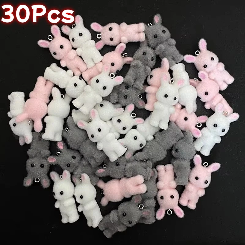 30pcs 대량 도매 솜털 토끼 수지 매력 Kawaii 3D 동물 펜던트 목걸이 열쇠 고리 DIY 쥬얼리 만들기
