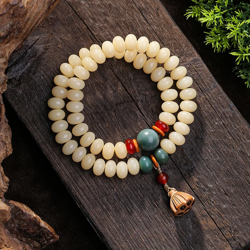 

Tiktok Same Natural Jadified Bodhi Root Double Ring Bracelet Crafts Buddha Beads Rosary Bodhi Seeds Bracelet Factory Direct Sale