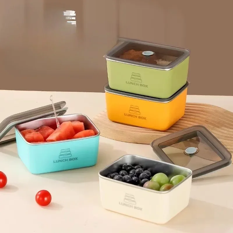 

4pcs Stainless Steel Crisper Box Color Sealed Box Portable Office Worker Fresh-keeping Box with Lid Fruit Dumpling Storage Box
