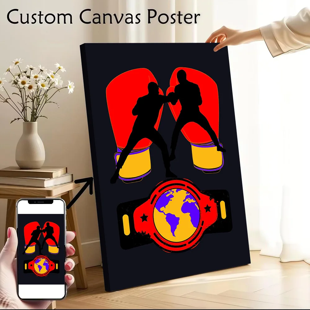 Boxing Championship Belt and Fighters Printed Canvas Wall Art Customizable Paintings Poster Perfect Gift for Home Decor Items