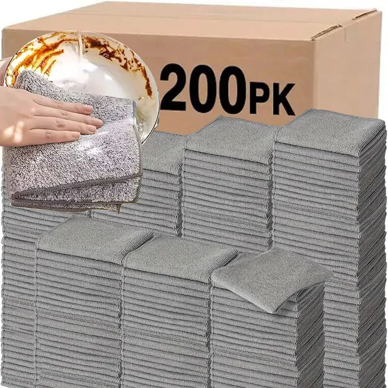 

1/100PCS Gray Bamboo Charcoal Thickened Super Absorbent Dishcloth Anti-grease Kitchen Wiping Rags Microfiber Cleaning Cloths