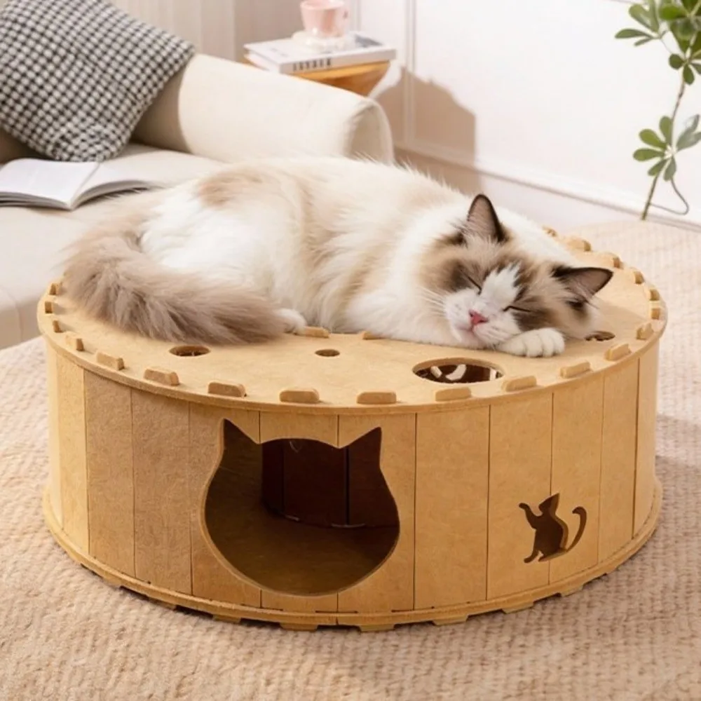 

Wear-Resistant Cat Tunnel House Non-Shedding Breathable Felt Cat Toy Tunnel Multi-Hole Removable Scratching Board Home Indoor