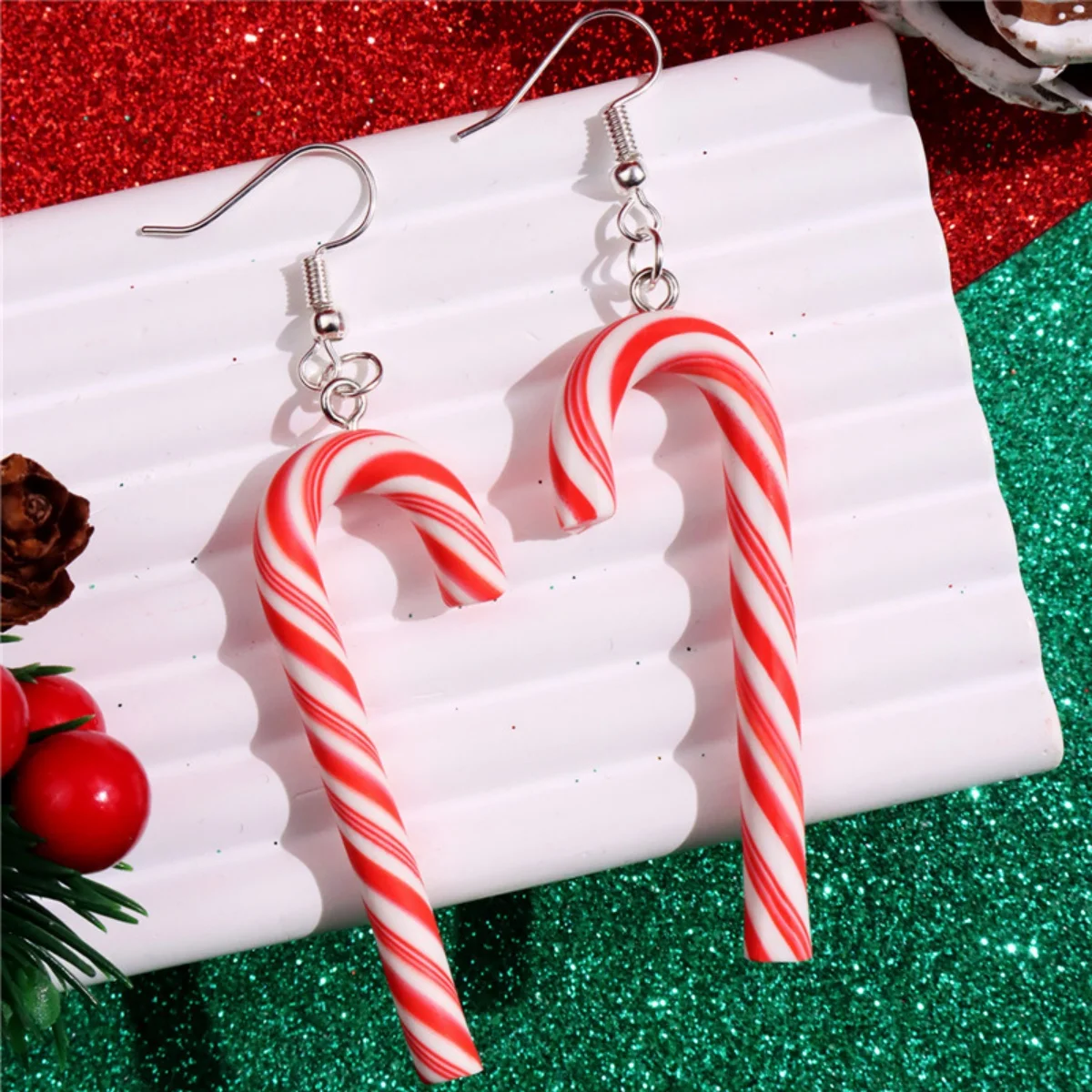 Christmas Colorful Stripe Twisted Resin Crutch Drop Earrings Unique Holiday Cane Dangle Earring For Women Men Party Jewelry Gift