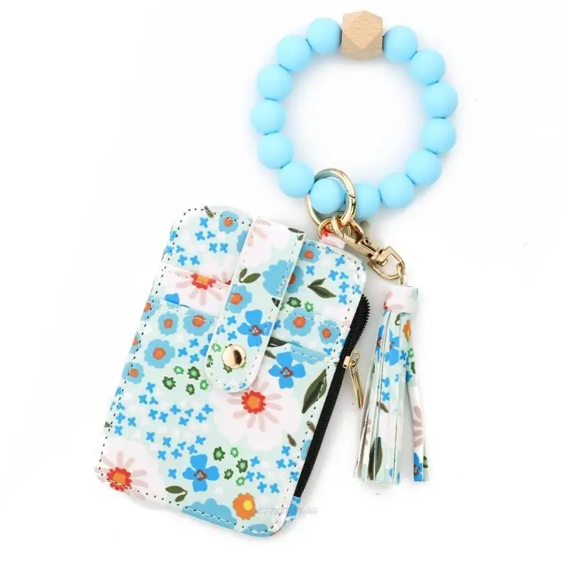 X5XA Women's Boho Beaded Wallet with Flower Pattern, Women Boho Beaded & Tassel Decorated Keychain, Credit Card Holder
