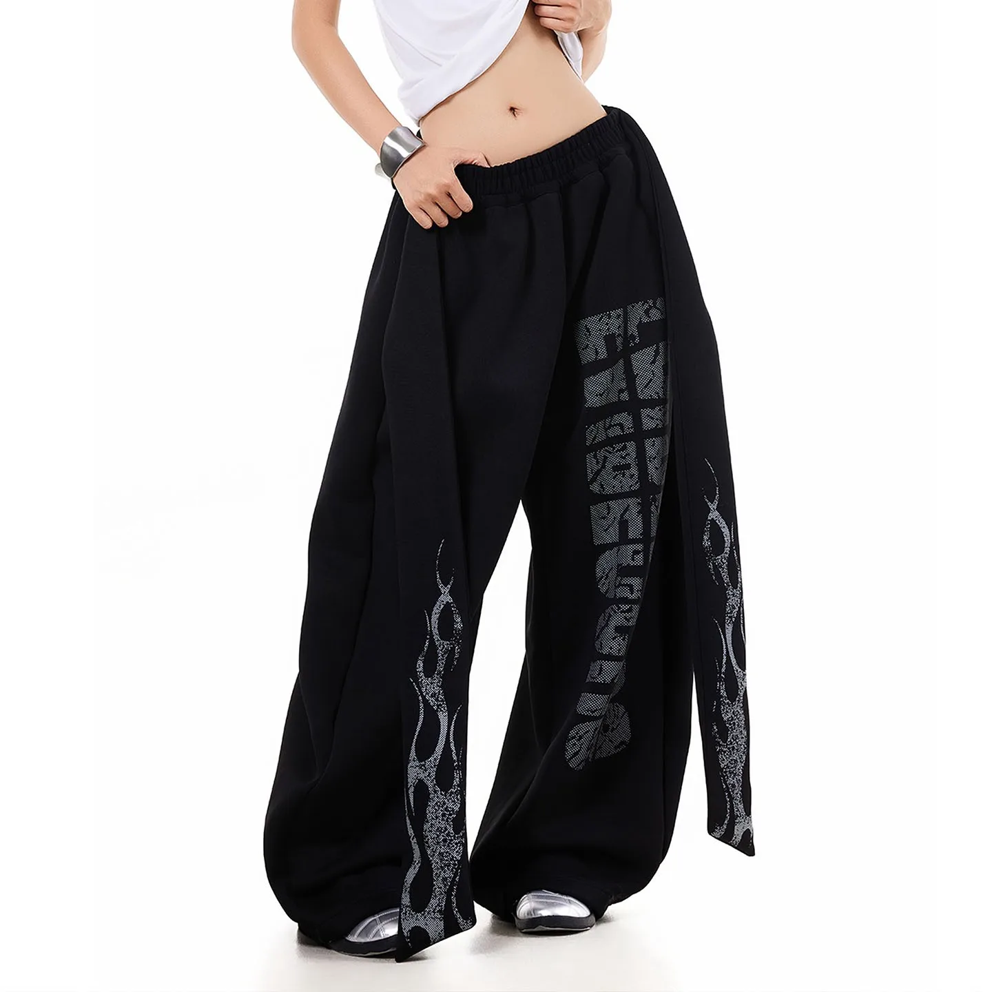 

Американские ретро-брюки с принтом «Пламя» и изогнутым узором, унисекс, осенние, свободные, прямые, повседневные, широкие штанины