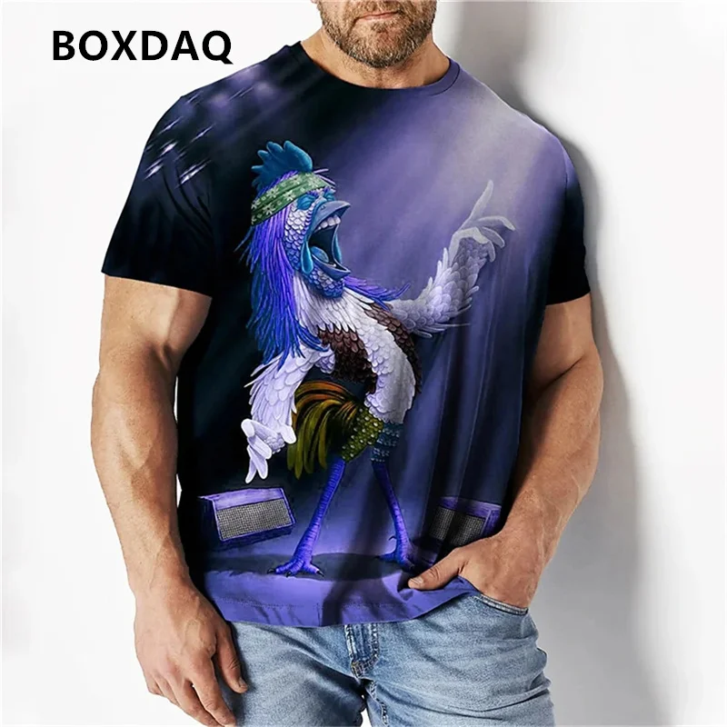 Rooster 3d Printing Funny Men\'s T-Shirt Summer Short Sleeve Animal Pattern Tees Oversize Breathable Loose Casual O-Neck Tops