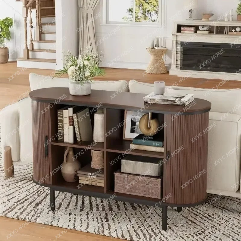 XXConsole Table with Sliding Tambour Doors,  TV Stand with Storage & Adjustable Open Shelves for TVs up to Customized
